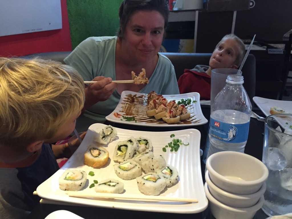 Becky and the kids at a Sushi restaurant within walking distance of our campground. We've seen over 4 Sushi restaurants in La Paz!
